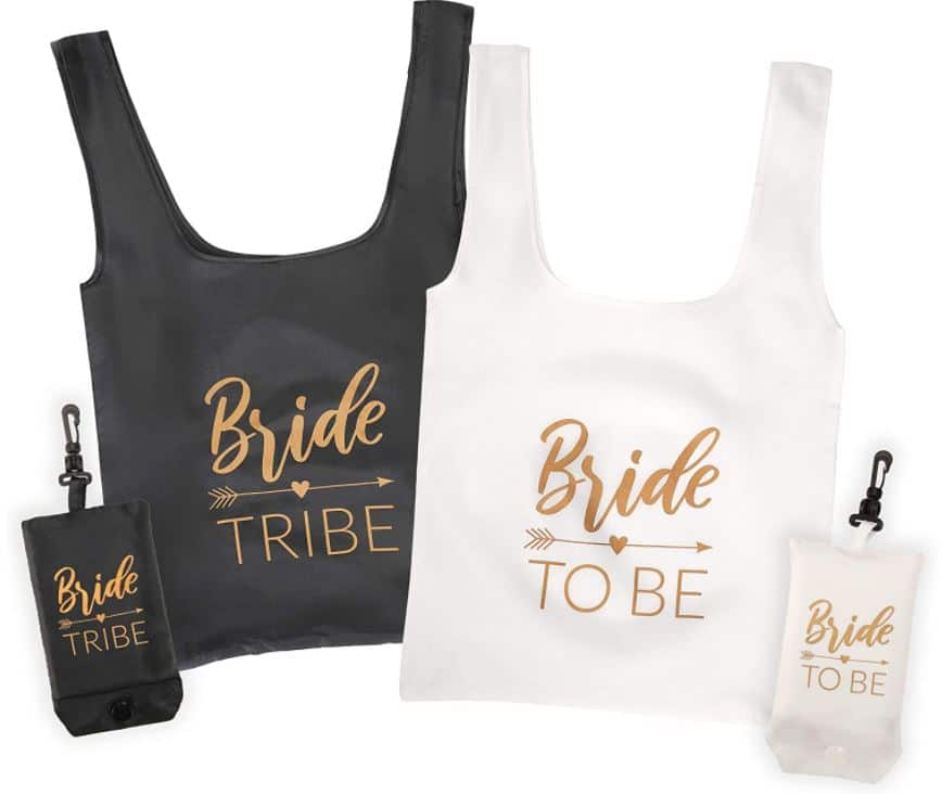 Pop Fizz bride tribe black and white beach totes and beach bags