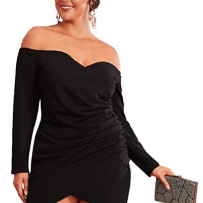 ROMWE off shoulder black short plus size party dress