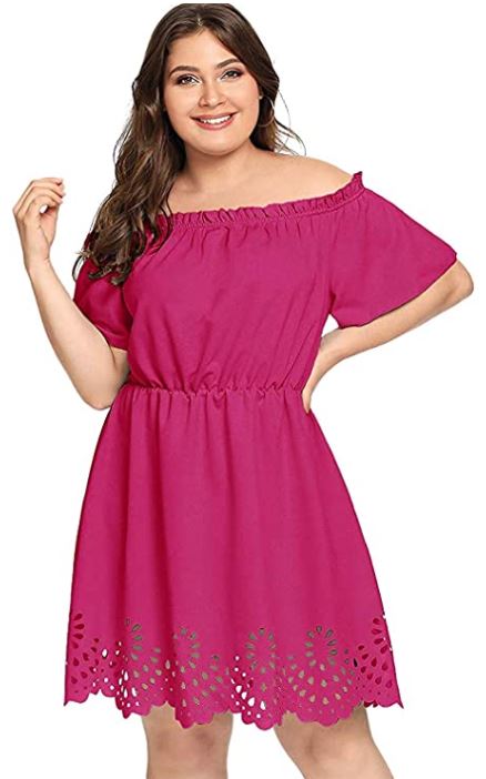 Romwe pink plus size scallop hem dress for plus size vacation dress