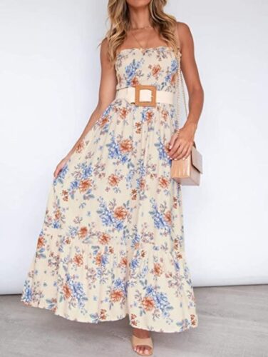 ZESICA cream fall floral maxi dress