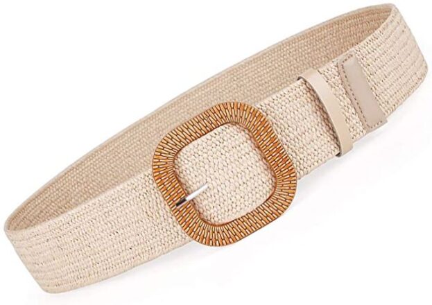 cream wide rattan belt with buckle