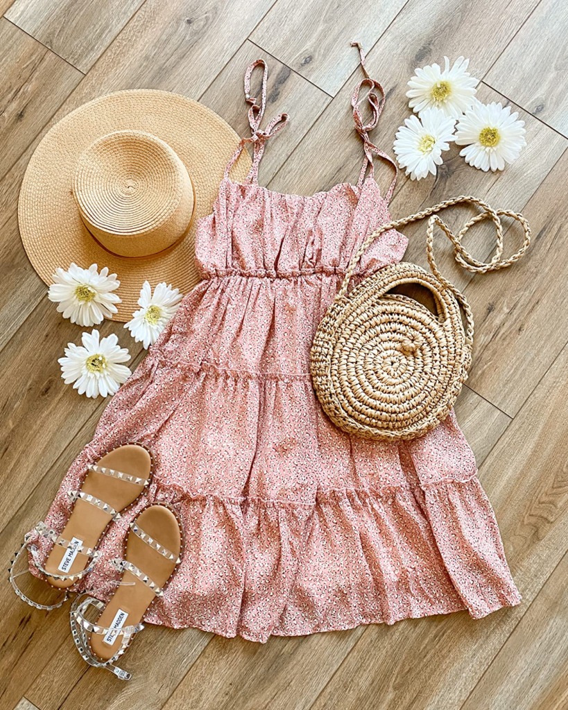 pink floral dress for summer date night outfit