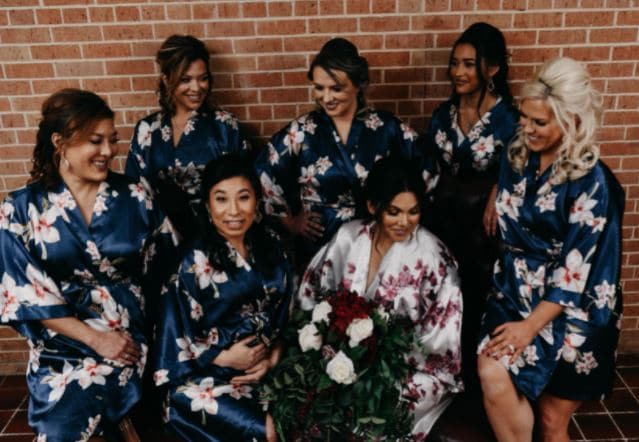 dark blue navy tropical bridesmaids robes by Season Dressing