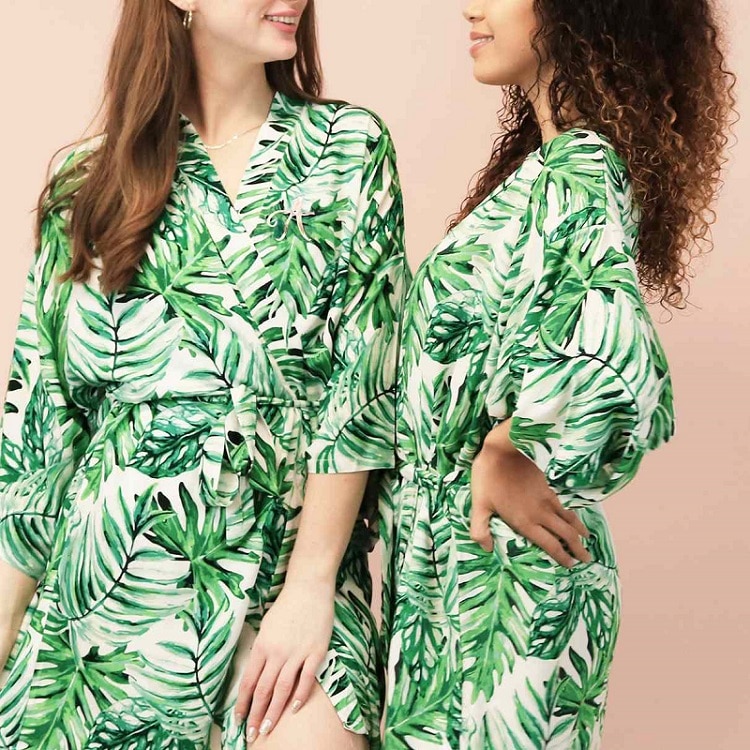 green tropical bridesmaids robes by ModParty on Amazon