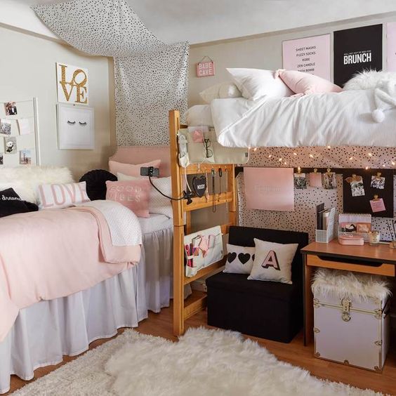 light pink college dorm room idea