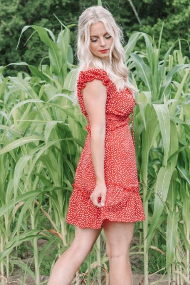 red polka dot mini dress for women by YOBECH