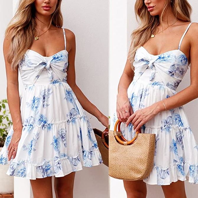 white and blue mini dress for women by ECOWISH