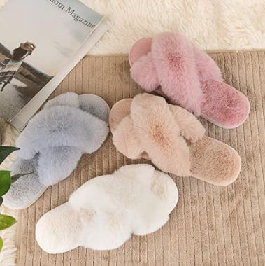 Parlovable cozy, soft slippers on Amazon in pink, grey, white, and beige