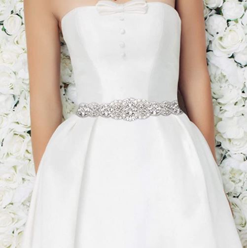 Yanstar Bridal Belt Hand Rhinestone Wedding Belt Clear Crystal 22In Length with White Organza Ribbon for Wedding Dress on Amazon