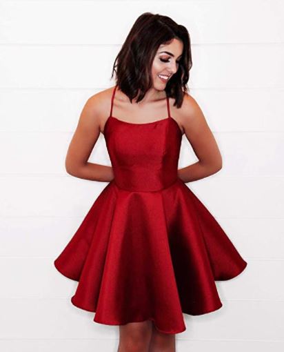 a-line burgundy homecoming satin dress