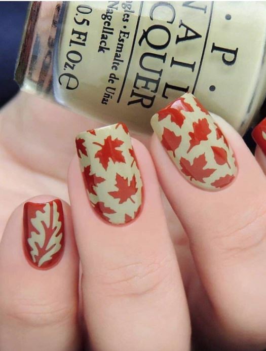 back to school green maple leaf nails
