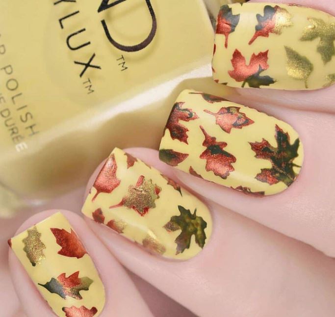 back to school yellow maple leaf nails and nail art