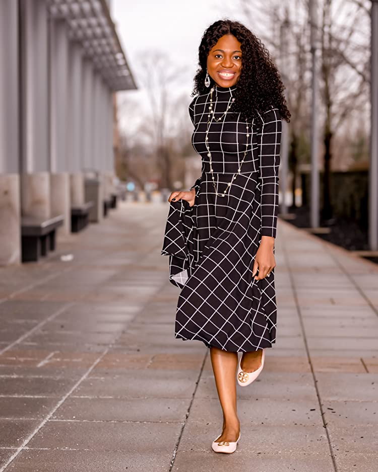 Professional Work Outfit with Black and White Flare Dress