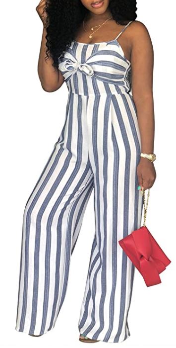 SheKiss blue and white striped jumpsuit and vacation outfit on black women