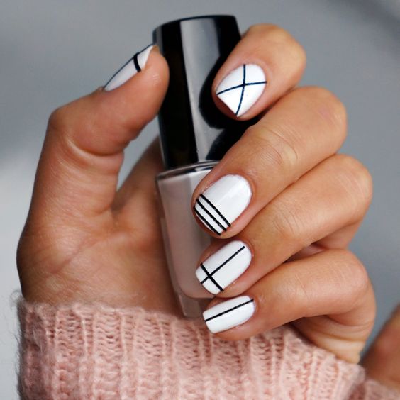 fall nails with stripes