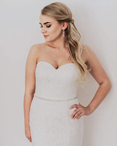 SWEETV Bridal Belt with Rhinestones Wedding Dress Belt Crystal Headband Bride Bridesmaids Sash, Silver on Amazon