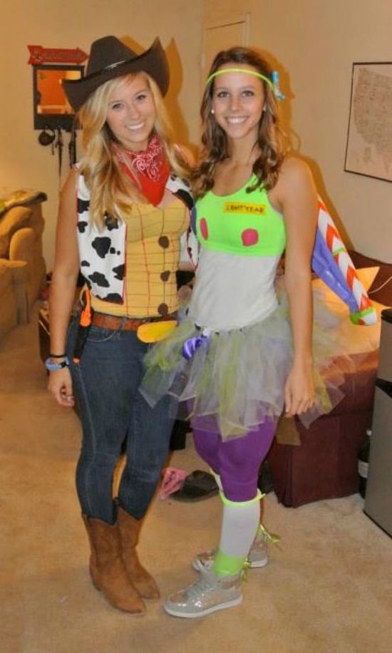 cute and cool Halloween costumes for 2 teen girls with Woody and Buzz Lightyear from Disney Toy Story