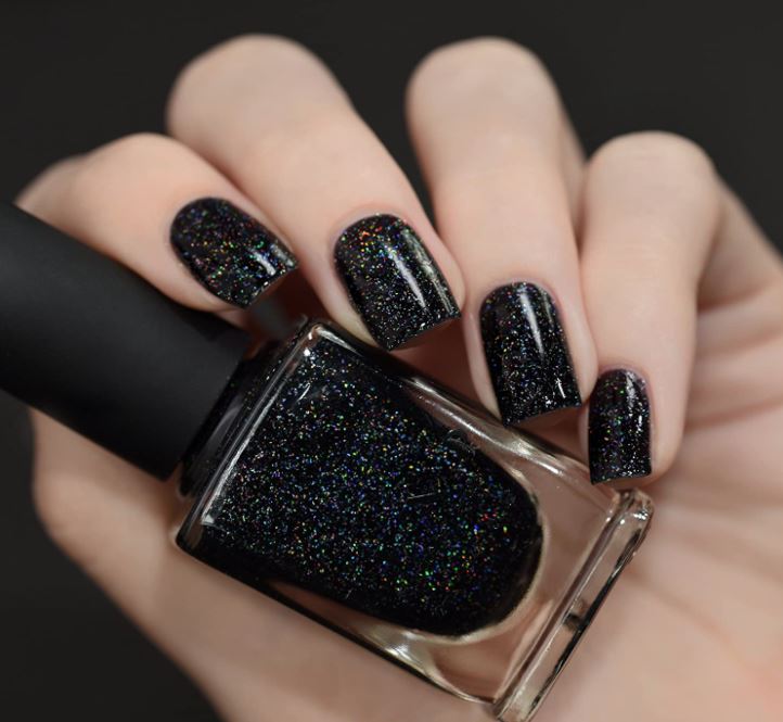 Halloween black glitter nail polish by ILNP in True Black with holographics