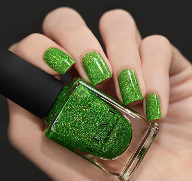 Halloween green sparkly nails with ILNP Juicy Lime Green Nail Polish