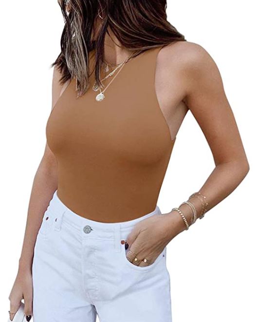 ReoRIA brown sleeveless SKIM bodysuit dupe on Amazon