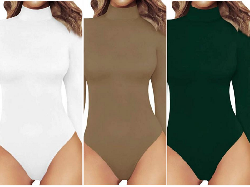 SKIM bodysuit dupe on Amazon with long sleeves and turtleneck by MANGOPOP