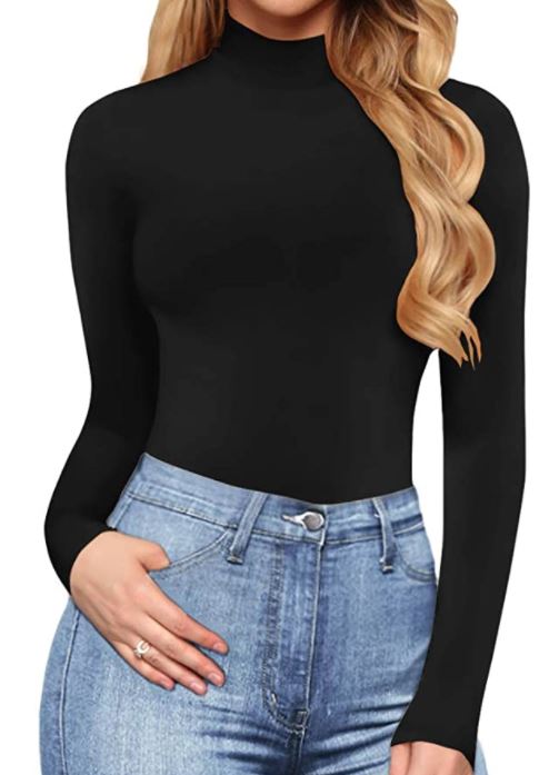 SKIMS dupe long sleeve black bodysuit by MANGOPOP