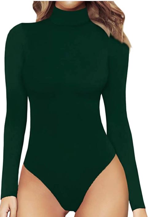 black turtleneck long sleeve SKIM bodysuit dupe on Amazon by MANGOPOP