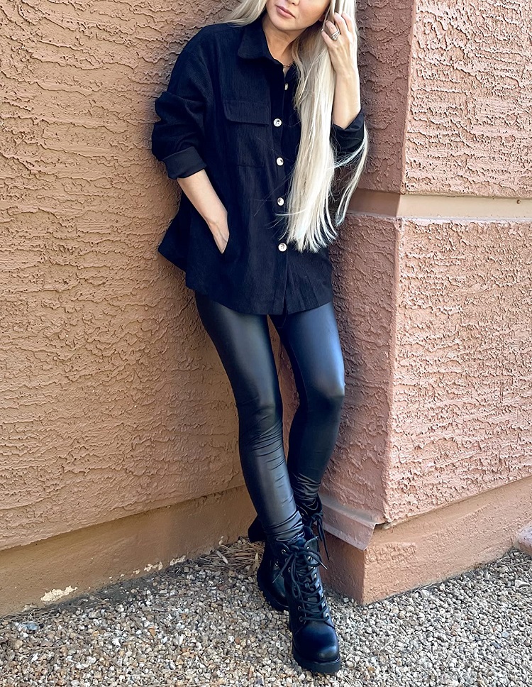 casual leggings outfit with combat boots