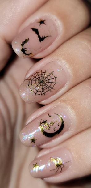 cute spooky Halloween stickers and Halloween nail art