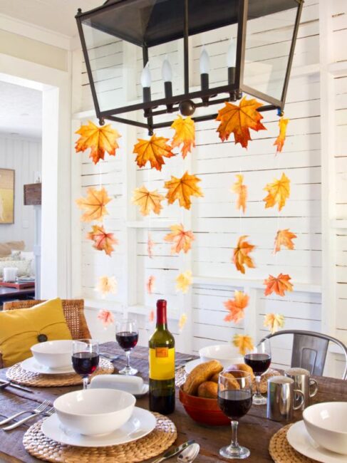easy fall home decor idea with fall leaves