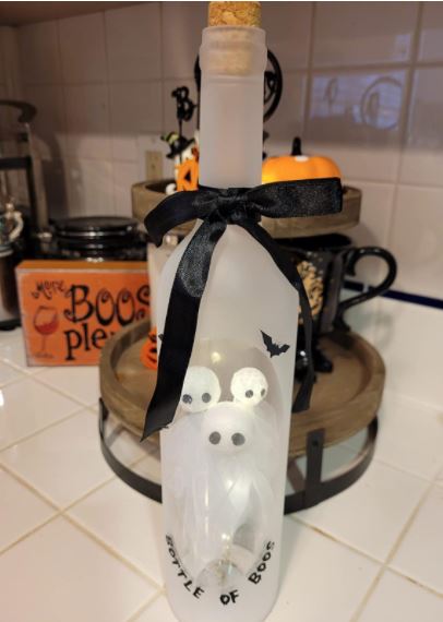 Bottle of Boos Ghosts Light Up LED 13 Inch Wine Bottle Halloween Tabletop figurine for apartment Halloween decor