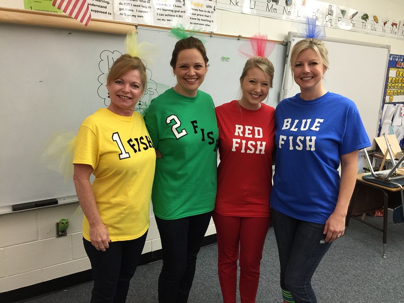 1 fish, 2 fish, red fish, blue fish easy group Halloween costumes for teachers