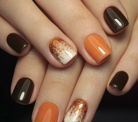 cute orange and black nail polish for Halloween nail idea