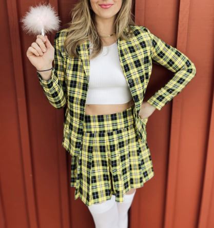 Cher from Clueless yellow plaid jacket and yellow plaid skirt outfit on Amazon