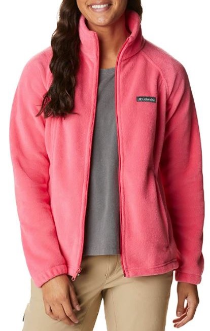 Columbia Women's Benton Springs Full Zip Fleece Jacket in pink and Bright Geranium