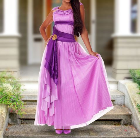 Disney Hercules Megara costume for women on Amazon with purple long dress