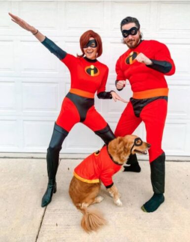 Disney matching Halloween costumes for owner and dog with The Incredibles Halloween costume for dogs