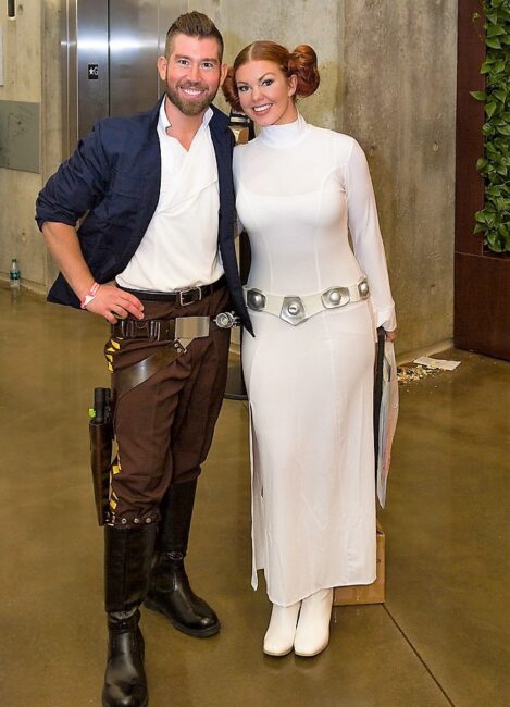 Hans Solo and Princess Leia couples costumes from movie Star Wars