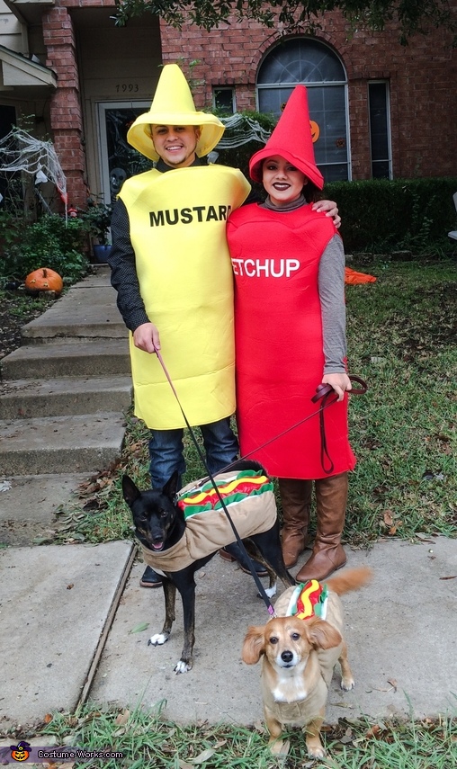 funny matching hot dog Halloween costume for dog and mustard and ketchup Halloween costumes for owner