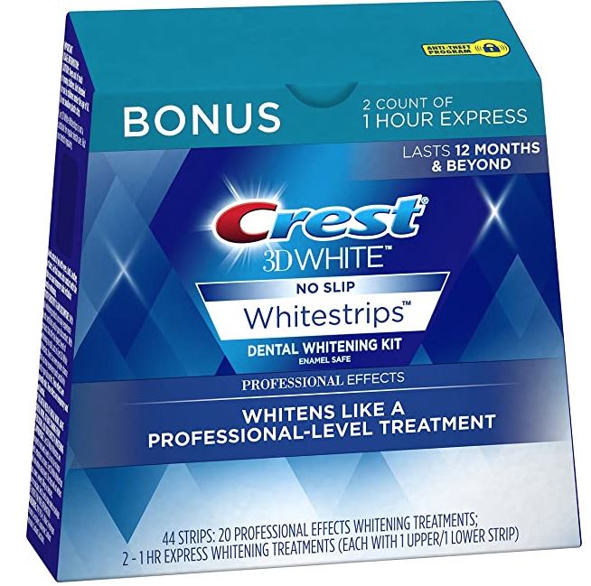 Crest 3D White Professional Effects Whitestrips 20 Treatments + Crest 3D White 1 Hour Express Whitestrips 2 Treatments for whitening teeth at home