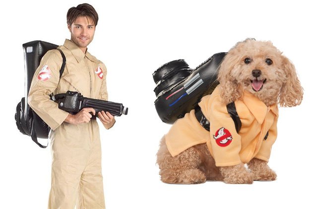 Ghostbusters matching dog and owner Halloween costume idea for male dog owner
