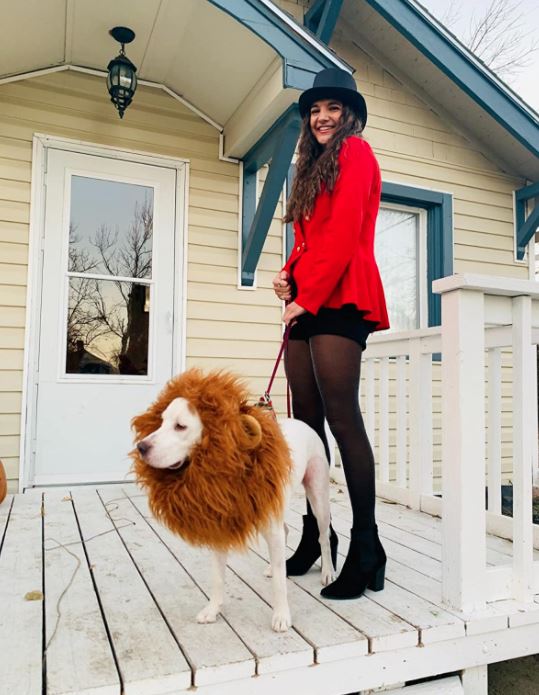 sexy lion and circus trainer matching owner and dog Halloween costume for teens and women