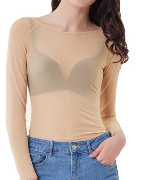 see through light tan and nude long sleeve top for Disney Ariel costume with plus sizes available