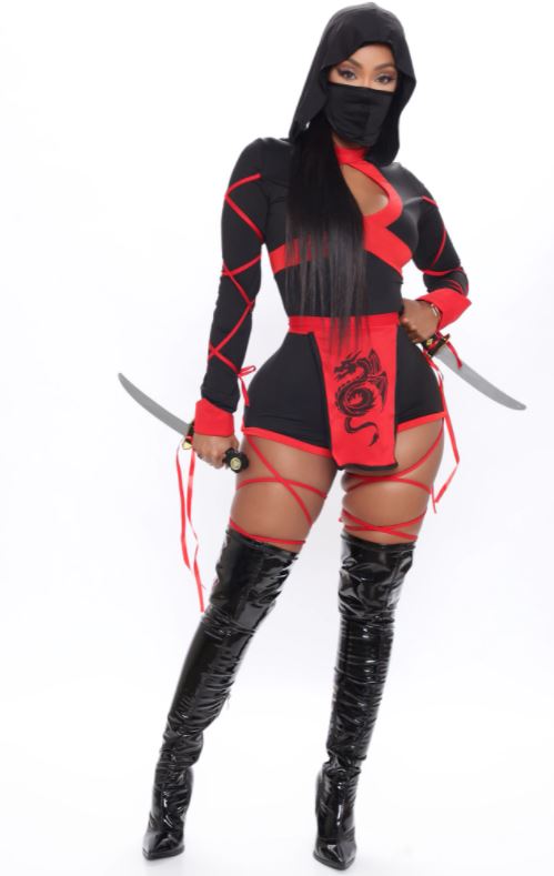sexy Ninja Halloween costume for women with long sleeves and booty shorts