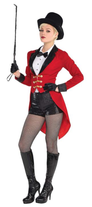 sexy circus ringmaster costume for women with shorts and red jacket