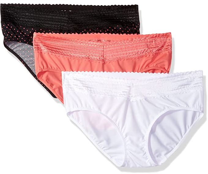 Warner's plus size Blissful Benefits panties with no muffin top in pink and black