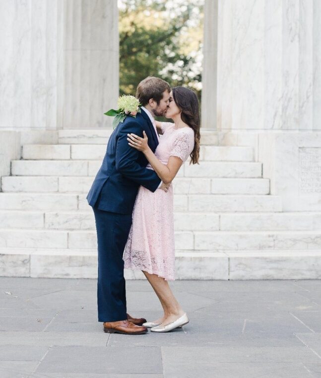 Spring Engagement Photo Outfit with Light Pink Dress