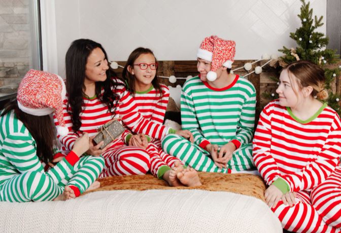 matching Christmas family pajamas for Christmas family photo