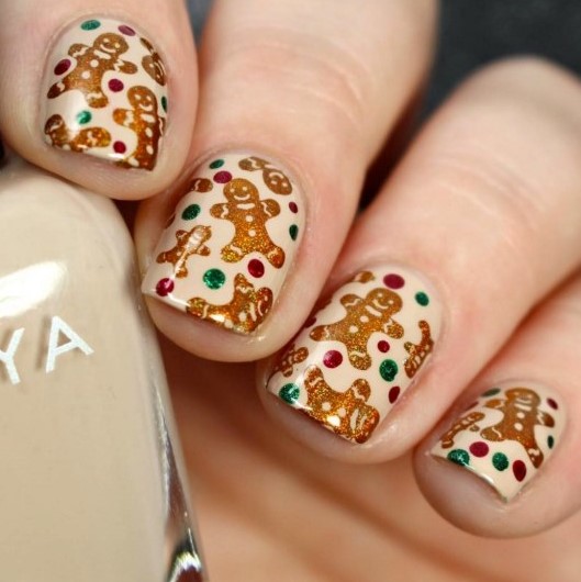 gingerbread winter nail polish idea