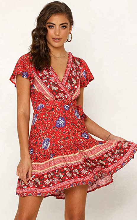 ECOWISH knee length boho casual summer dress